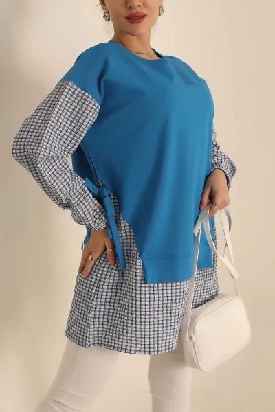 Mavi Dokuma Kol Garnili İki İp Tunik 245347