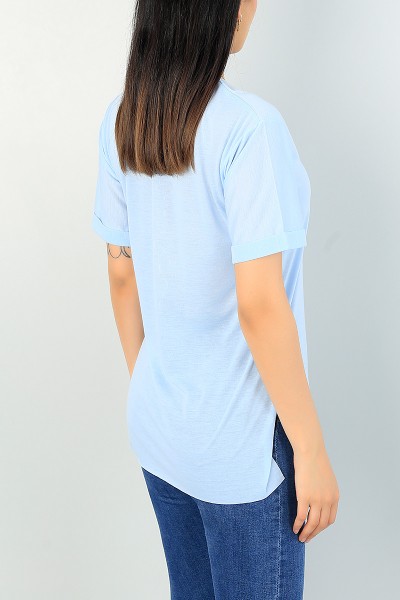 Mavi Duble Kol Bayan Basic Tişört 67498