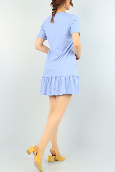 Mavi Duble Kol Pileli Elbise 65101