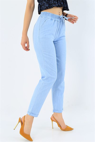 Mavi Duble Paça Bel Lastikli Tensel Pantolon 33265