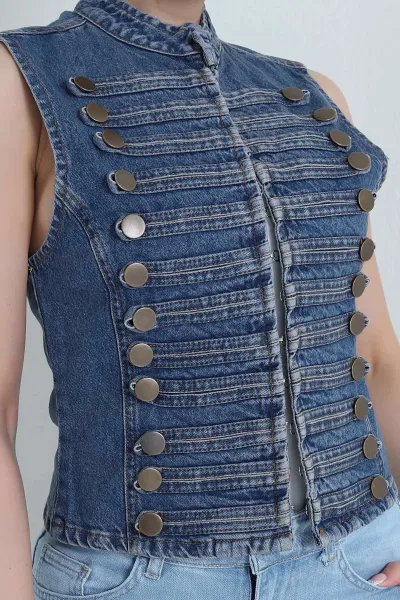 Mavi Düğmeli Denim Kadın Ceket 474399
