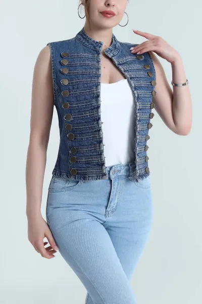 Mavi Düğmeli Denim Kadın Ceket 474399