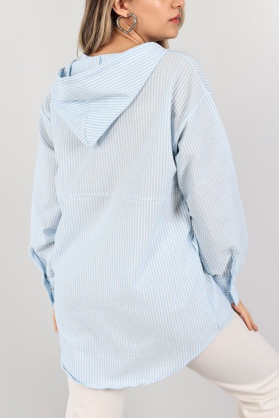 Mavi Düğmeli Gofre Kumaş Tunik 101604