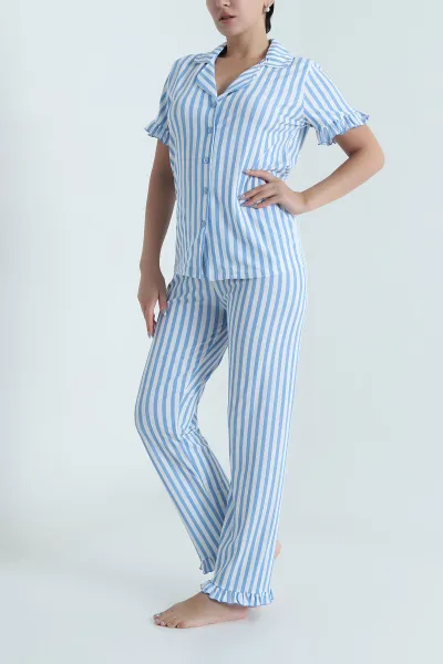 Mavi Düğmeli Sedef Kadın Pijama Takımı 479535