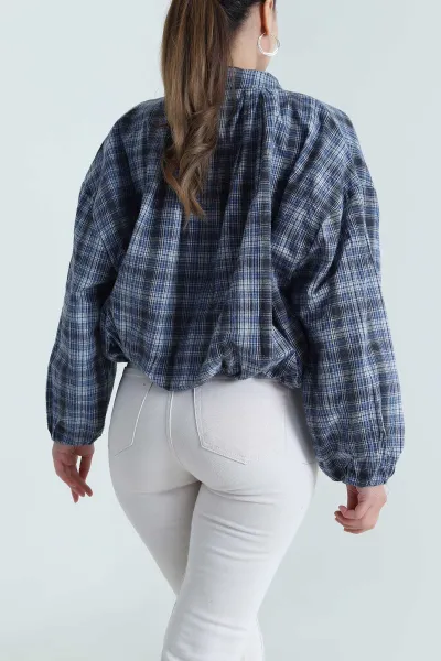 Mavi Ekose Bomber Kadın Mevsimlik Mont 484487