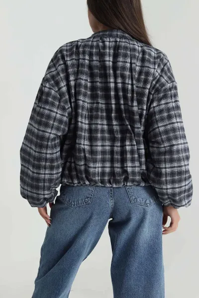 Mavi Ekose Bomber Kadın Mevsimlik Mont 488243