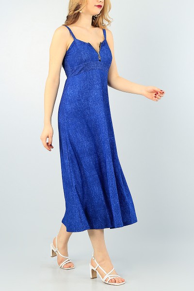 Mavi Fermuarlı Destekli Elbise 62841