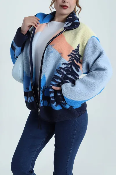 Mavi Fermuarlı Teddy Kadın Sweat 483916