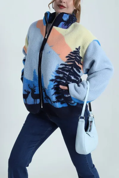Mavi Fermuarlı Teddy Kadın Sweat 483916