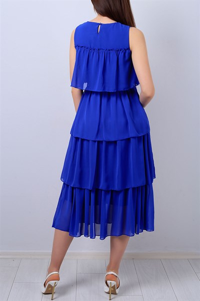 Mavi Fırfırlı Bayan Şifon Elbise 13330B