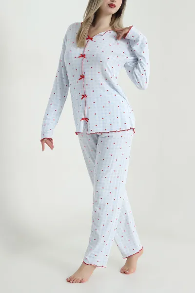 Mavi Fiyonklu Soft Süet Kadın Pijama Takımı 488905