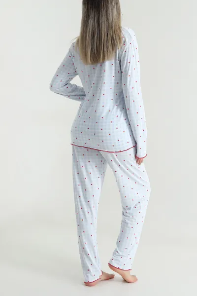 Mavi Fiyonklu Soft Süet Kadın Pijama Takımı 488905