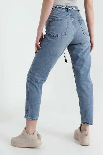 Mavi Fular Kemerli Kadın Kot Pantolon 430233