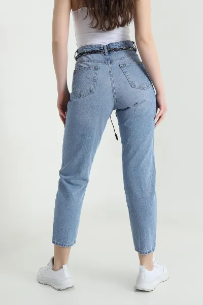 Mavi Fularlı Mom Kadın Kot Pantolon 450264
