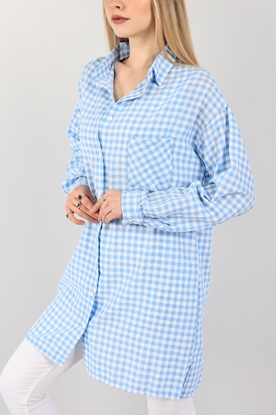 Mavi Gofre Kumaş Pötikare Tunik 101646
