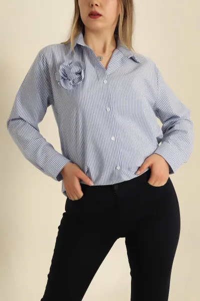 Mavi Gül Tasarım Çizgili Bayan Gömlek 267702