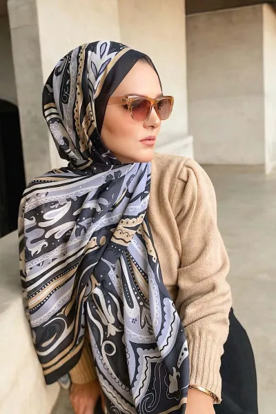 Mavi Hardal 180x70 Etnik Desen Dijital Baskılı Pamuk Şal 323056
