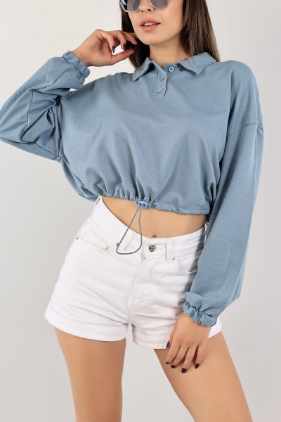 Mavi İki İp Bayan Crop Sweat 123564