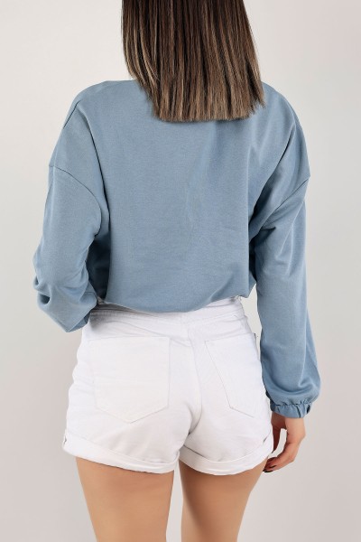 Mavi İki İp Bayan Crop Sweat 123564
