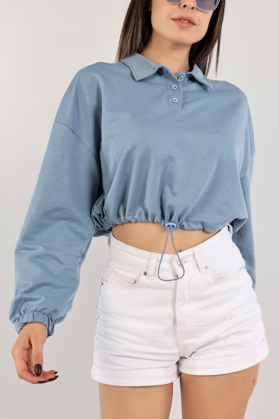 Mavi İki İp Bayan Crop Sweat 123564