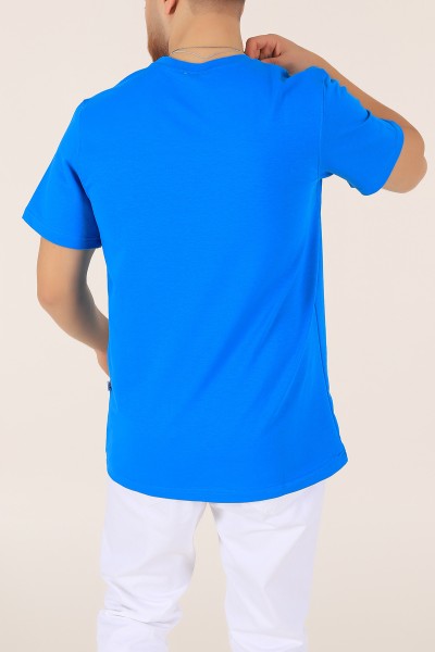 Mavi İki ip Gofre Baskılı Oversize Tişört 163513
