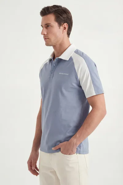 Mavi İki İp Polo Yaka Çıt Çıtlı Erkek Tişört 435089