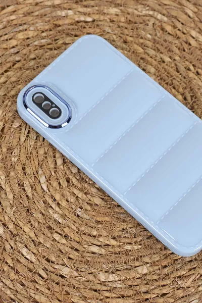 Mavi iPhone XS Uyumlu Puffy Serisi Kamera Korumalı Silikon Telefon Kılıfı 403997