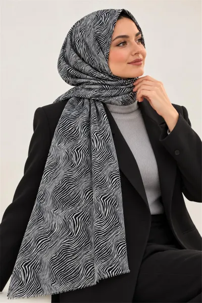 Mavi İthal Çift Tarafı Baskılı Yumuşak Dokulu Çizgi Desenli Püsküllü Kadın Şal 90x180 cm 498743