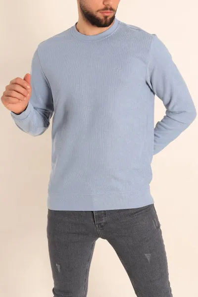 Mavi Jakarlı Bisiklet Yaka Erkek Sweatshirt 236815