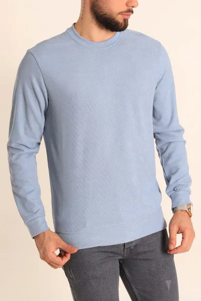 Mavi Jakarlı Bisiklet Yaka Erkek Sweatshirt 236815