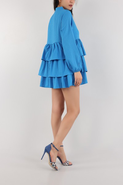 Mavi Katlı Tasarım Gofre Kumaş Tunik 162581