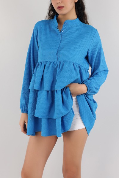 Mavi Katlı Tasarım Gofre Kumaş Tunik 162581