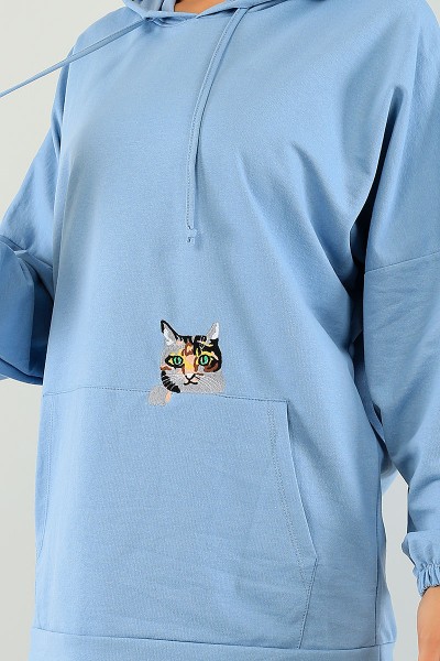 Mavi Kedi Nakışlı Sweat Tunik 74641
