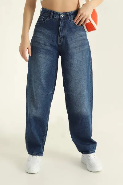 Mavi Kemer Detay Baggy Bayan Kot Pantolon 329111