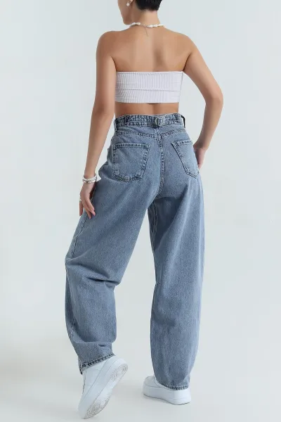 Mavi Kemer Detay Baggy Kadın Kot Pantolon 382418