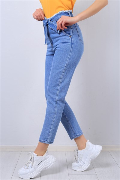 Mavi Kemerli Bayan Mom Kot Pantolon 13560B