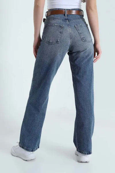 Mavi Kemerli Kadın Kot Pantolon 457236