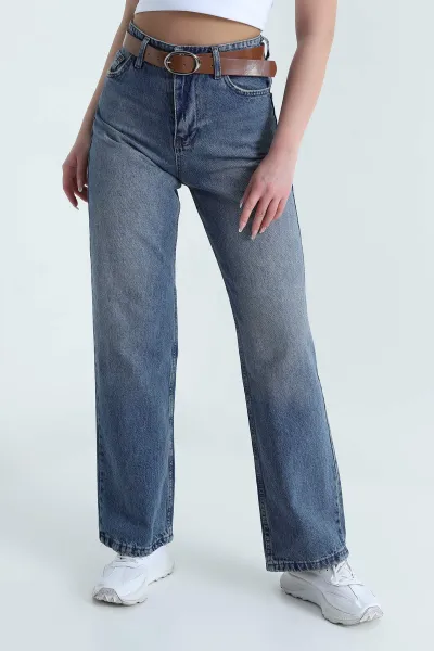 Mavi Kemerli Kadın Kot Pantolon 457236