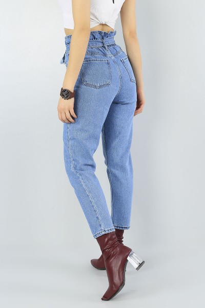 Mavi Kemerli Mom Bayan Kot Pantolon 53307