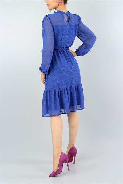 Mavi Kemerli Şifon Elbise 41391