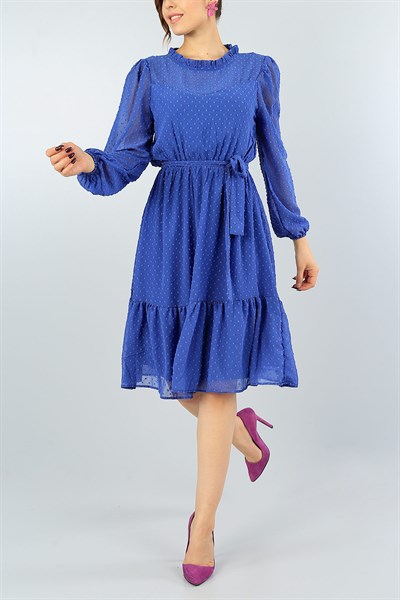 Mavi Kemerli Şifon Elbise 41391