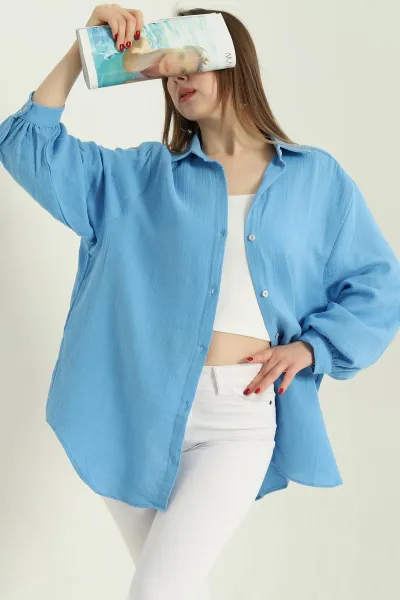 Mavi Müslin Bayan Gömlek Tunik 336946