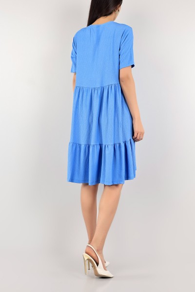 Mavi Kısa Kollu Krinkıl Seul Elbise 110268