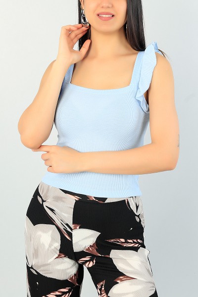 Mavi Kolları Fırfırlı Fitilli Bluz 67835