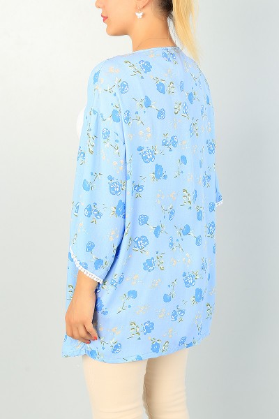 Mavi Kolu Dantelli Dokuma Kimono 71000