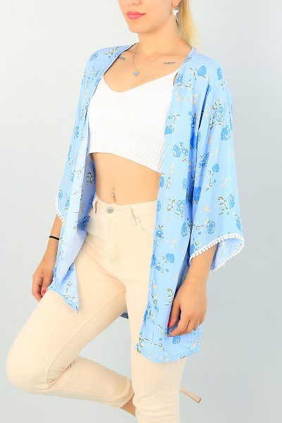 Mavi Kolu Dantelli Dokuma Kimono 71000