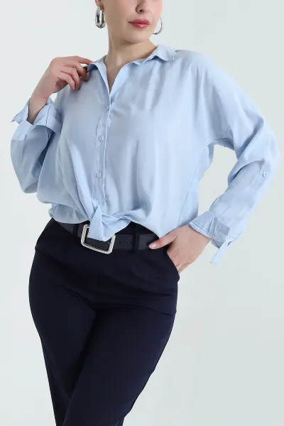 Mavi Kolu Katlamalı İthal Modal Kadın Gömlek 436792