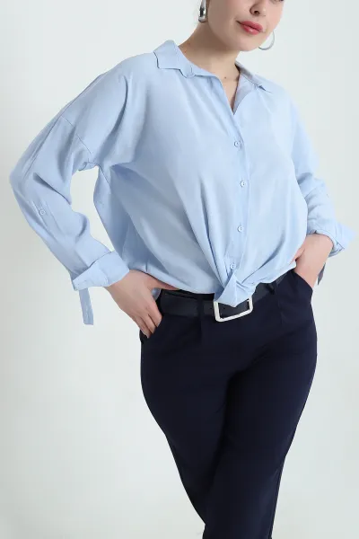 Mavi Kolu Katlamalı İthal Modal Kadın Gömlek 436792