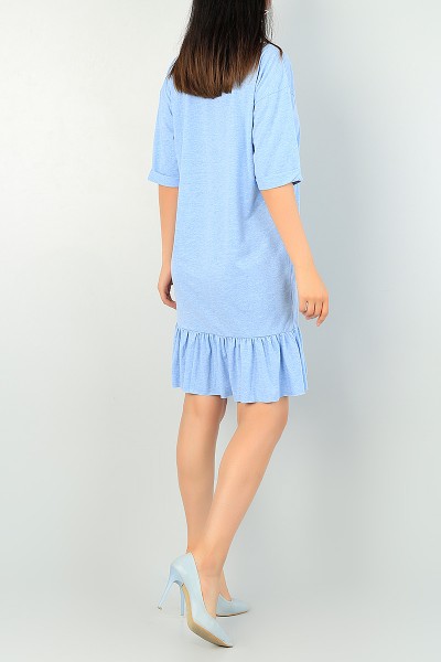 Mavi Kolye Detaylı Altı Pileli Elbise 70598