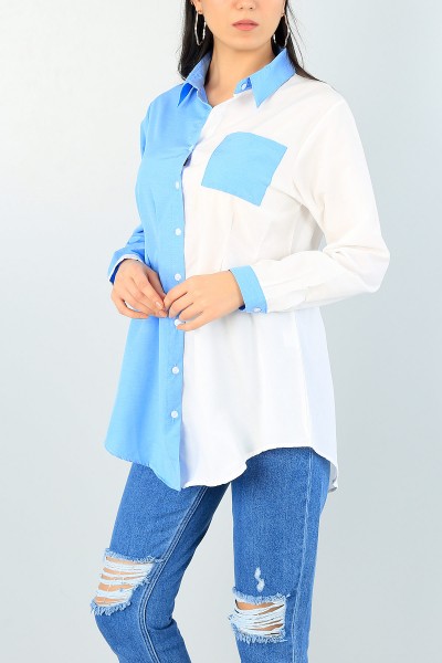Mavi Krem Çift Renk Bayan Gömlek Tunik 61355